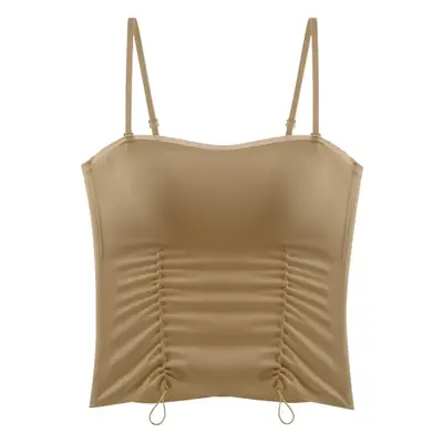 New Jersey One-Piece Glossy Tube Top Drawstring Retractable Pleated Design Small Camisole Fashion All-Match Underwear