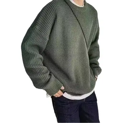 New Hong Kong Style Green Round Neck Sweater
