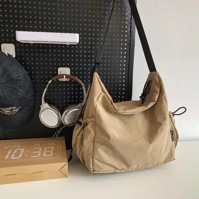 Large Capacity Retro Nylon Shoulder Bag for Men Women