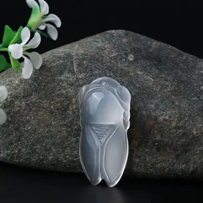 White Chalcedony Cicada Pendant for Men Women