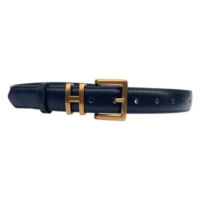 Women's Brown Leather Belt with Gold Buckle Small Size