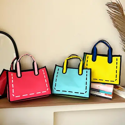 2023 Cartoon Japanese Girl Canvas Shoulder Bag Yellow Green