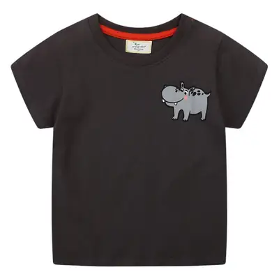 New Boys' Black Elephant Print T-Shirt Short Sleeve Summer Wear