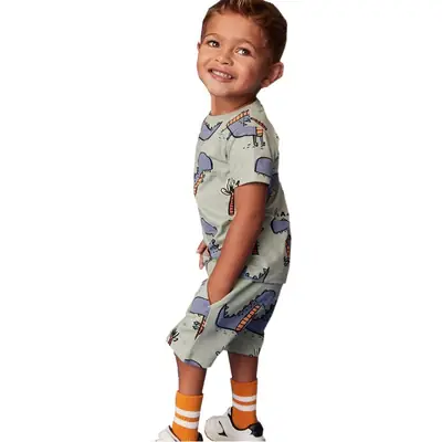 Boys Cartoon Dinosaur T-Shirt Shorts Set Light Blue