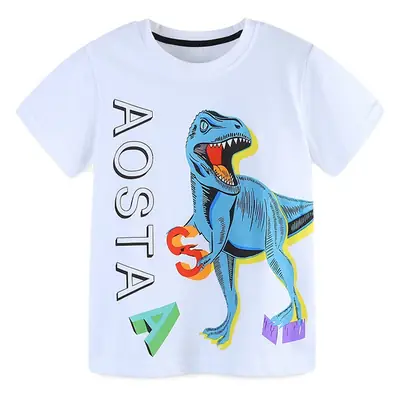 Kids Toddler T-Shirt White Dinosaur Print Round Neck