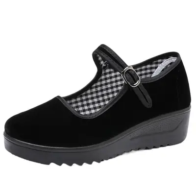Old Beijing Cloth Shoes Women's Height Increasing Thick-soled Work Shoes Platform Sole Mother Women's Single Shoes Comfortable Non-slip Hotel Work Shoes