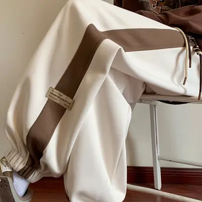 Men's Brown Leg-Tie Sports Pants with White Stripes