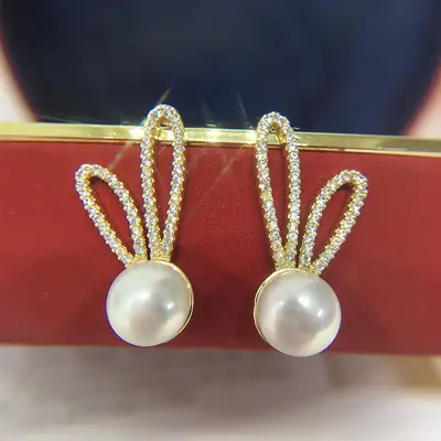 Rabbit Ear Pearl Earrings 18k Gold Filled S925 Sterling Silver