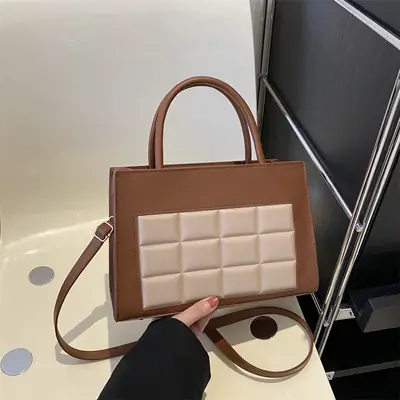 Korean Style Quilted Shoulder Bag Brown White 2024
