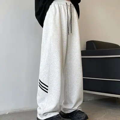 Men's American High Street Gray Sweatpants Wide Leg Casual