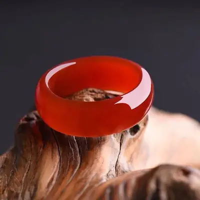 Ice Red Agate Wide Ring for Women