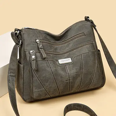 Women Crossbody Shoulder Bag Brown Quilted Messenger