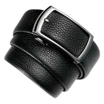 Men's Black Leather Belt with Silver Buckle