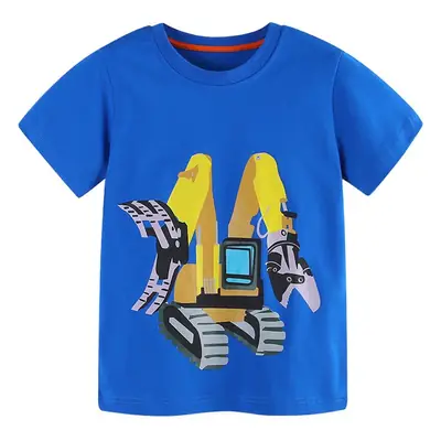 Blue Cartoon Excavator Kids T-Shirt Short Sleeve