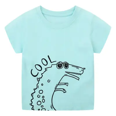 Summer Boys Dinosaur Printed Cotton Suit Light Blue