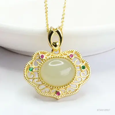 Guan Yu Hetian Jade Necklace Clear Water Jade Ruyi Pendant