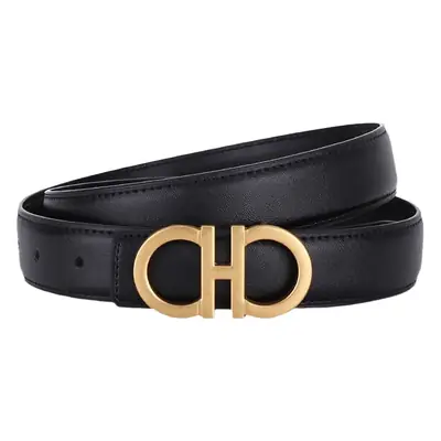 Women Figure-Eight Buckle Belt Genuine Leather Brown 3.0cm