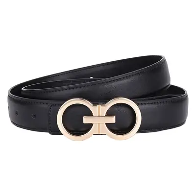 Black Leather Belt with Gold G Logo Buckle 3.0cm