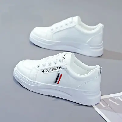 White Korean Style Platform Sneakers Women 2024