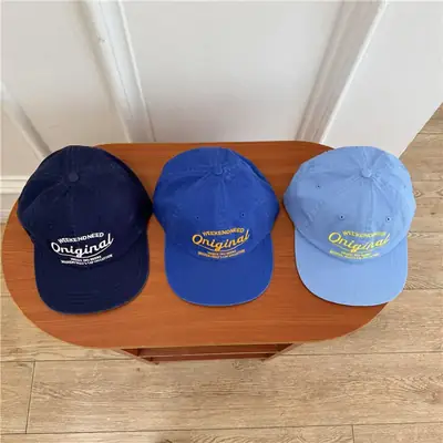 Blue Korean Style Flat Brim Cap with "Original" Embroidery