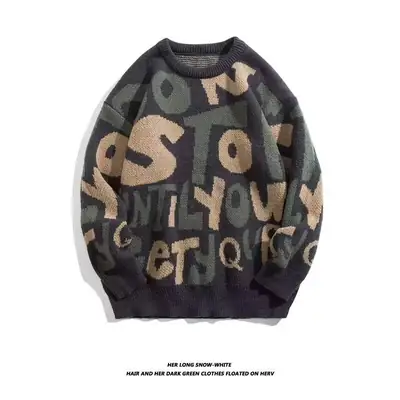 New Letter Knitted Crewneck Sweater Men's Winter Chic