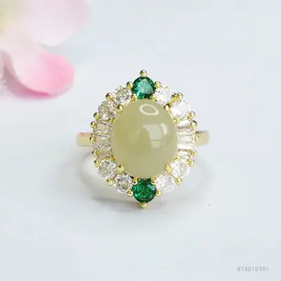 Guan Yu Jade Ring Clear Water Jade Prong Setting