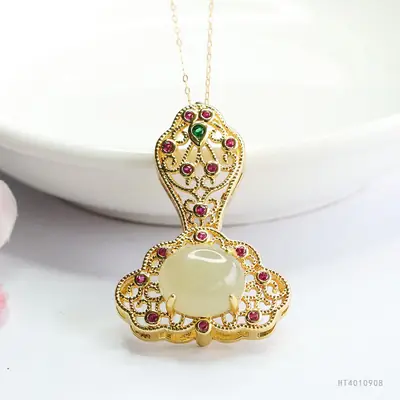 Guan Yu Jade Pendant Necklace Clear Water Jade Clouds