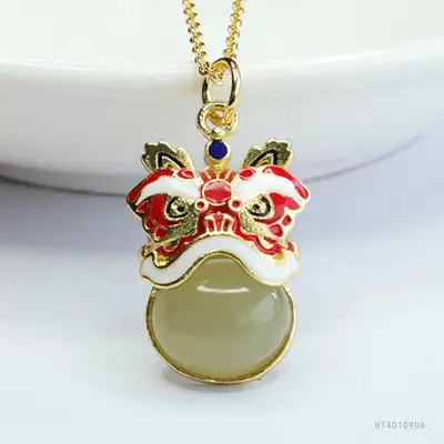 Guan Yu Jade Lion Necklace for Women Clear Water Jade