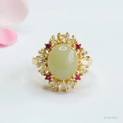 Guan Yu Jade Ring Clear Water Jade Gold Plated