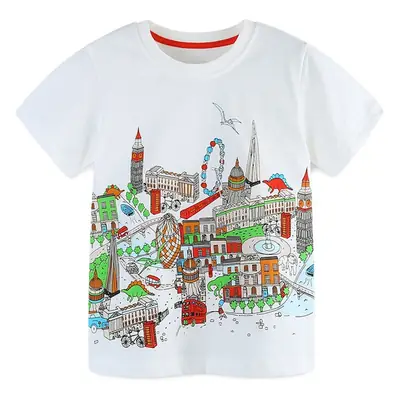 2025 Summer Boys White T-Shirt Round Neck Short Sleeve