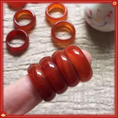 Agate Finger Ring Men Women Chalcedony Jade Simple Temperament