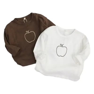 New Boys' Long Sleeve Apple Print T-Shirt Brown