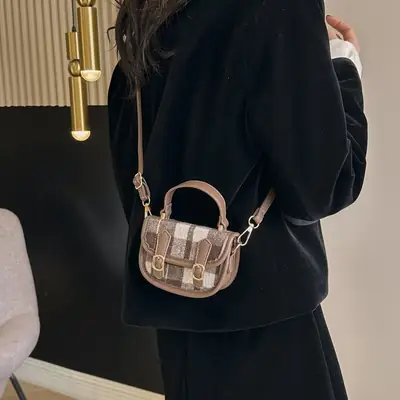 Retro Plaid Shoulder Crossbody Bag for Girls
