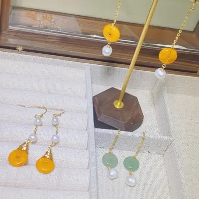 Fairy Palace Style Gold Jade Earrings Set