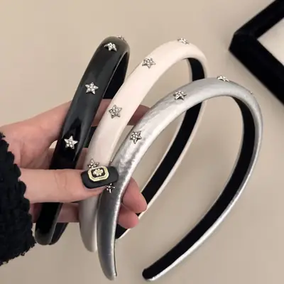2025 New Silver Leather Star Rhinestone Headband for Women