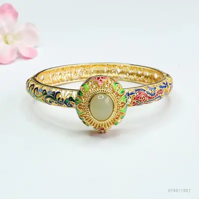 Guan Yu Hetian Jade Clear Water Bracelet Gold