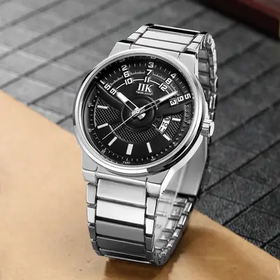 Men's Luminous Quartz Calendar Watch with Stainless Steel Band
