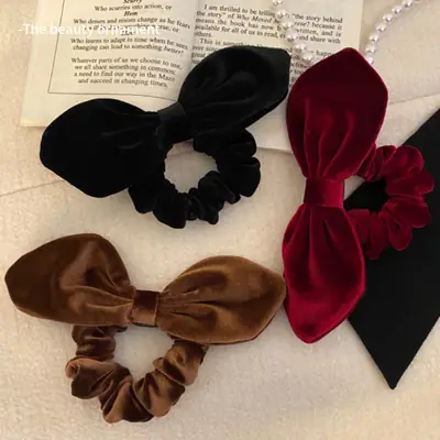 Vintage Velvet Bow Hair Bands Black Brown Red