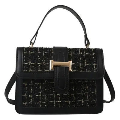 Houndstooth Black Textured Shoulder Bag Women 2024