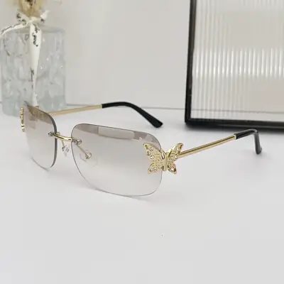 Butterfly Sunglasses for Women with Square Rim & Gold Tint