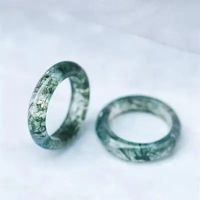 Water Grass Ate Ring Green Chalcedony Pair
