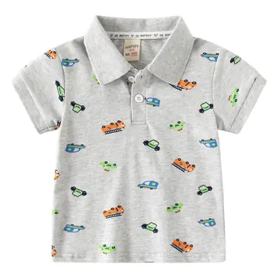 Kids Boys Car Print Polo T-Shirt Grey 2025