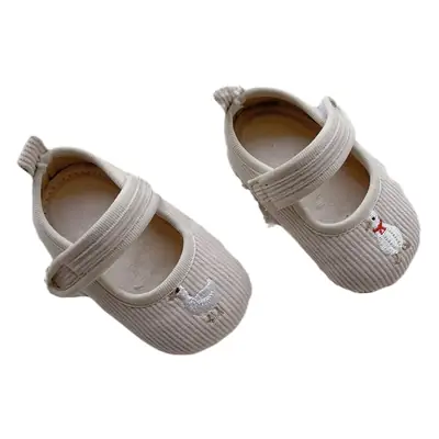 Spring New Baby Toddler Shoes with Soft Soles, Non-Slip, Velcro Straps, Embroidered Cartoon Cotton Flat Shoes
