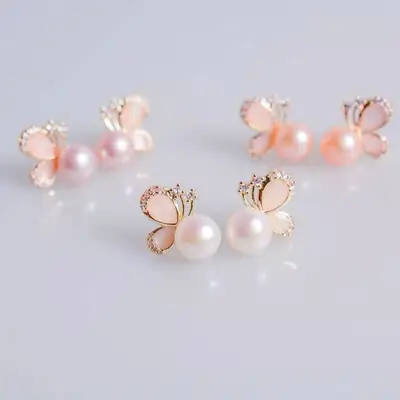 Elegant Butterfly Pearl Earrings for Women