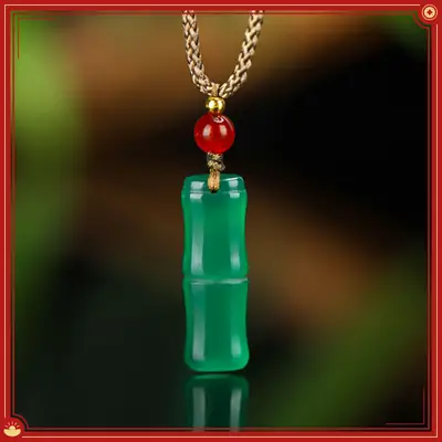 Green Chalcedony Bamboo Pendant Necklace for Men Women