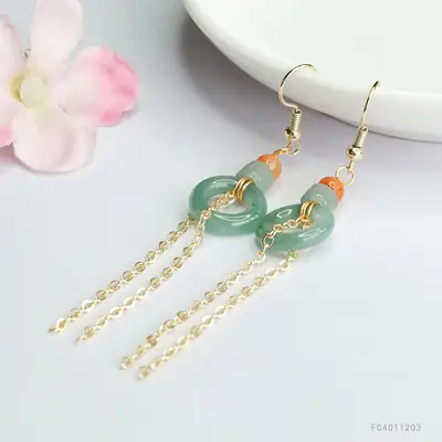 Guan Yu Jade Earrings Blue Flowing Tassel Dropshipping