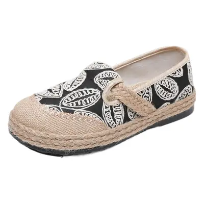 Women's Fisherman Shoes with Retro Pattern & Linen Sole