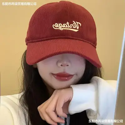 Women Red Corduroy Baseball Cap with Embroidery