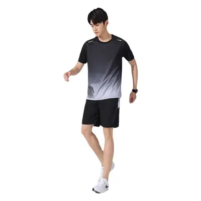 Men Ice Silk Sportswear Set Black Gradient Quick Dry