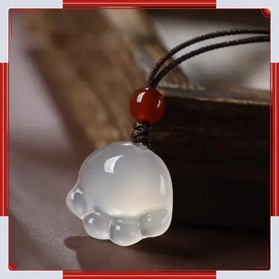 Cute Cat Paw Jade Pendant with Red Stone